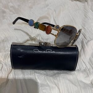Oscar de la Renta Gold and Multicolor Stone Sunglasses
